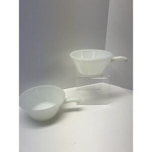 Vintage‎ Anchor Hocking Fire King Milk Glass Handled Soup Bowl Chili Crock USA
